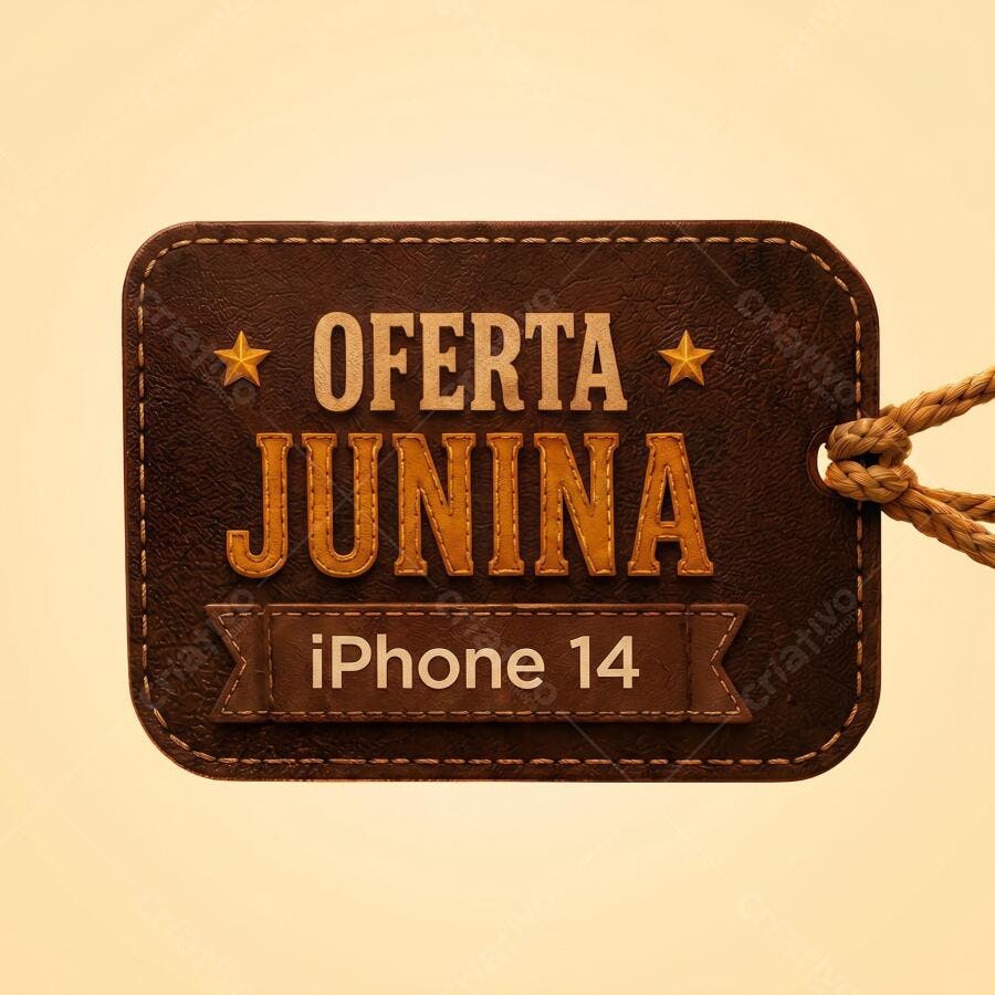 Tag Oferta Junina iPhone 14 Estilo Couro Rústico