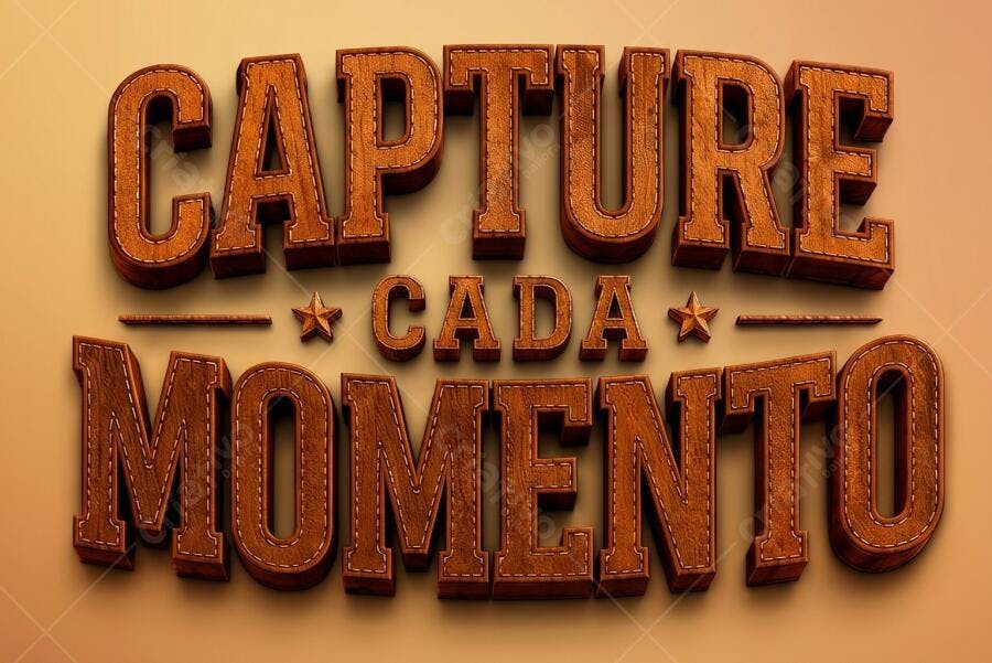 Texto 3D Capture Cada Momento Estilo Couro Costura