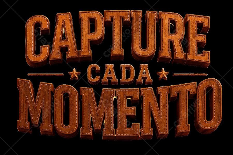 Texto 3D Capture Cada Momento Estilo Couro Costurado