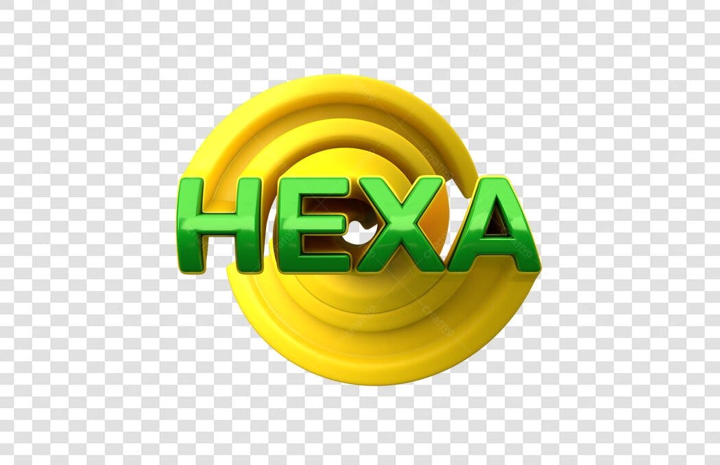 Elemento 3D Texto HEXA Dourado Verde PNG Fundo Transparente