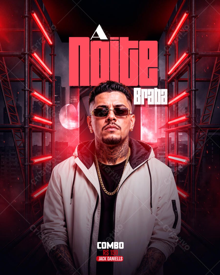 Flyer A Noite Braba Festa Balada PSD Editável
