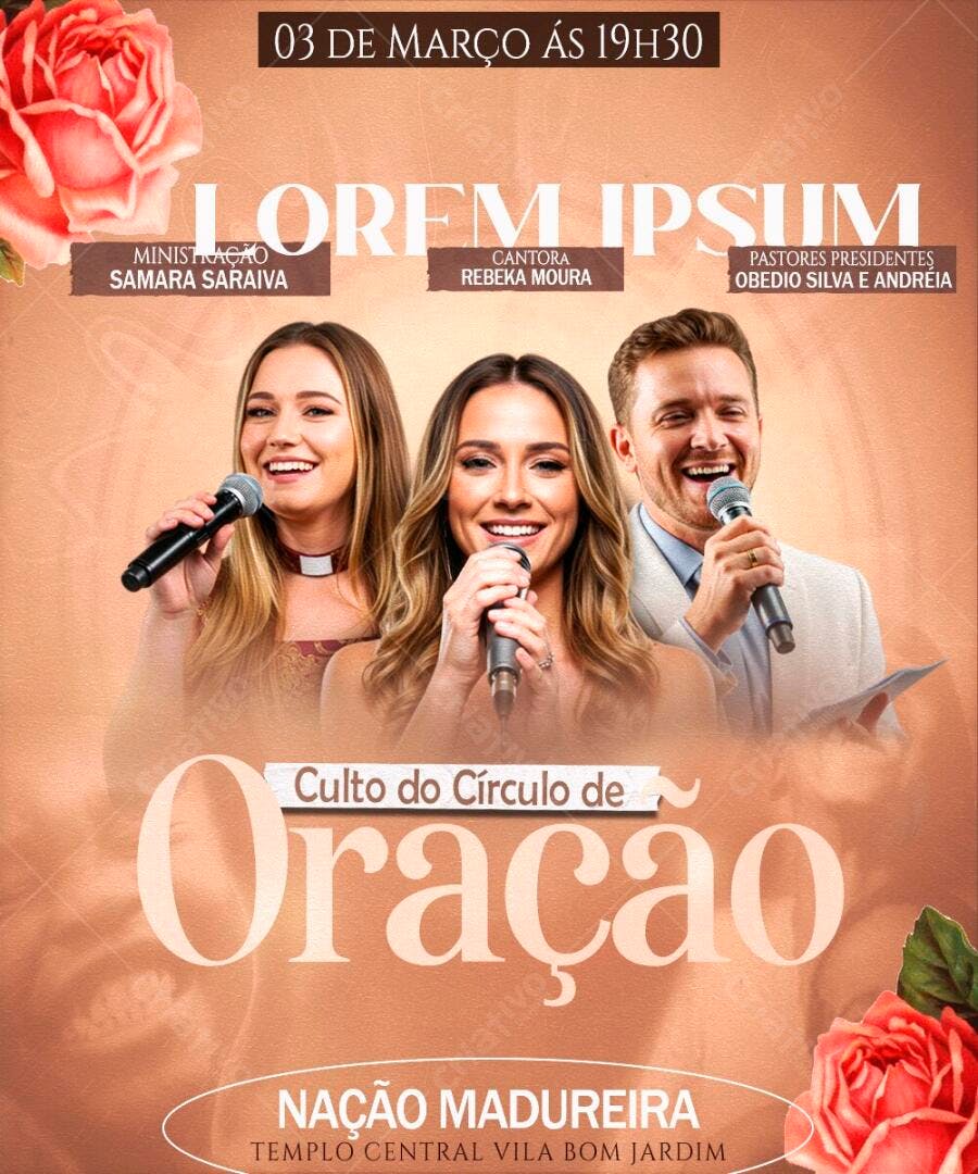 Flyer Culto Círculo de Oração Igreja Março PSD Editável