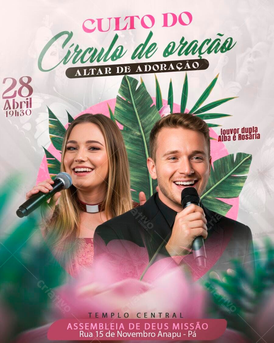 Flyer Culto Círculo de Oração Igreja PSD Editável