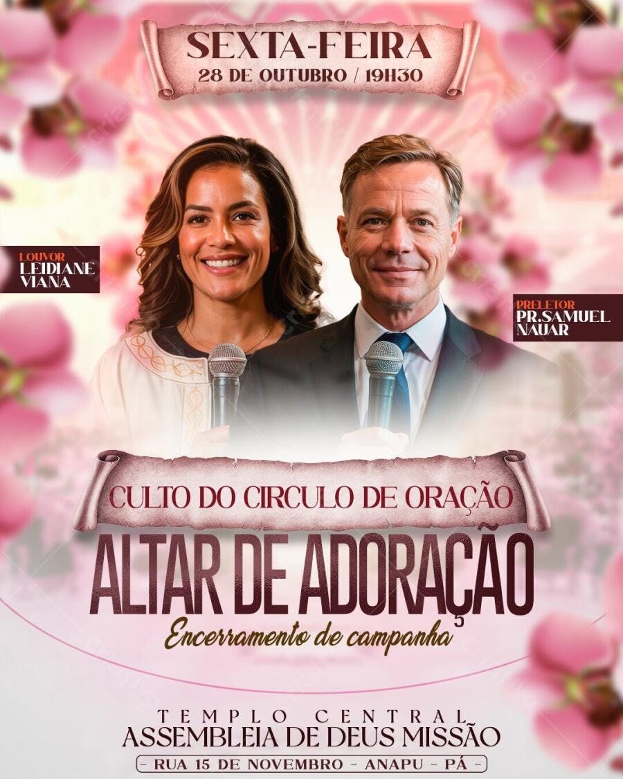 Flyer Culto Círculo de Oração Outubro Igreja PSD Editável