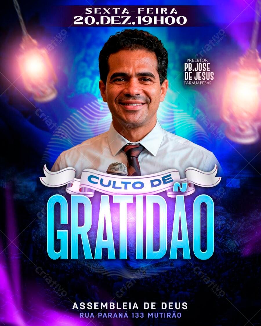 Flyer Culto de Gratidão Igreja Evangélica PSD Editável