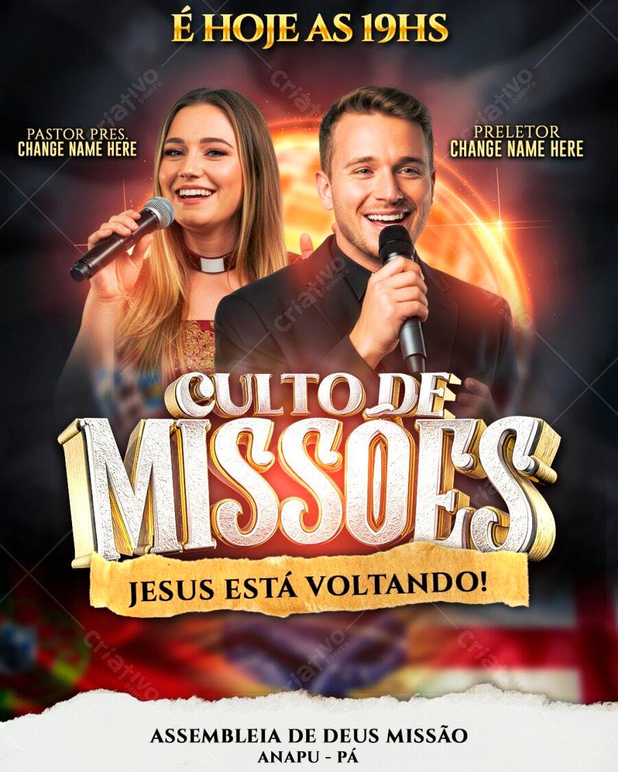 Flyer Culto de Missões Igreja Evangélica PSD Editável