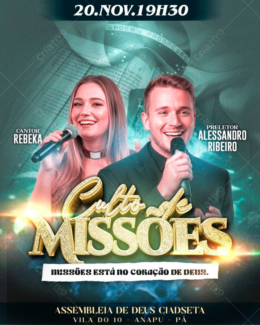 Flyer Culto de Missões Igreja Evangélica PSD Editável