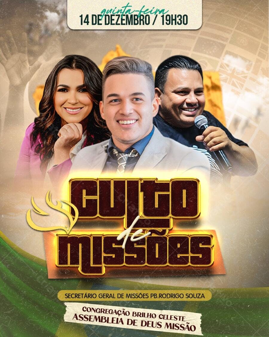 Flyer Culto de Missões Igreja Evangélica PSD Editável