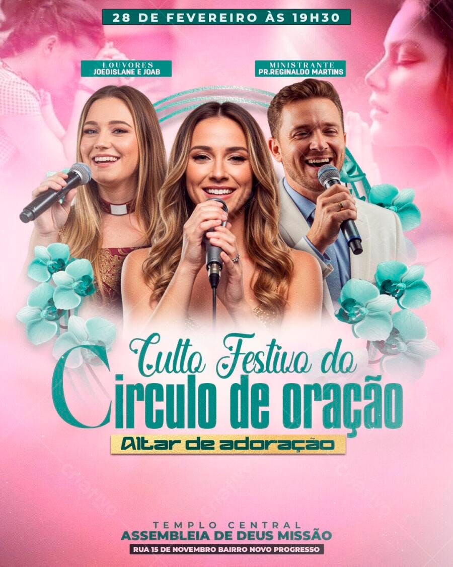 Flyer Culto Festivo Círculo de Oração Igreja PSD Editável