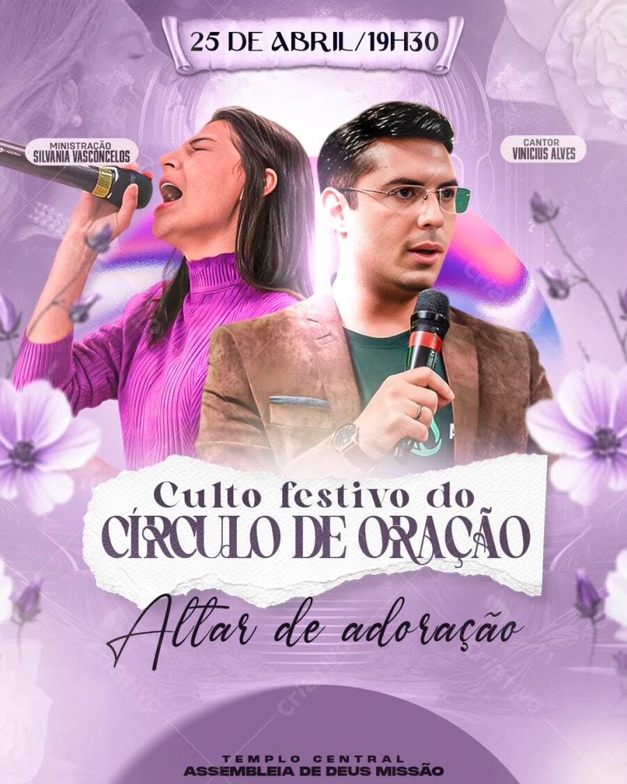 Flyer Culto Festivo Círculo de Oração PSD Editável