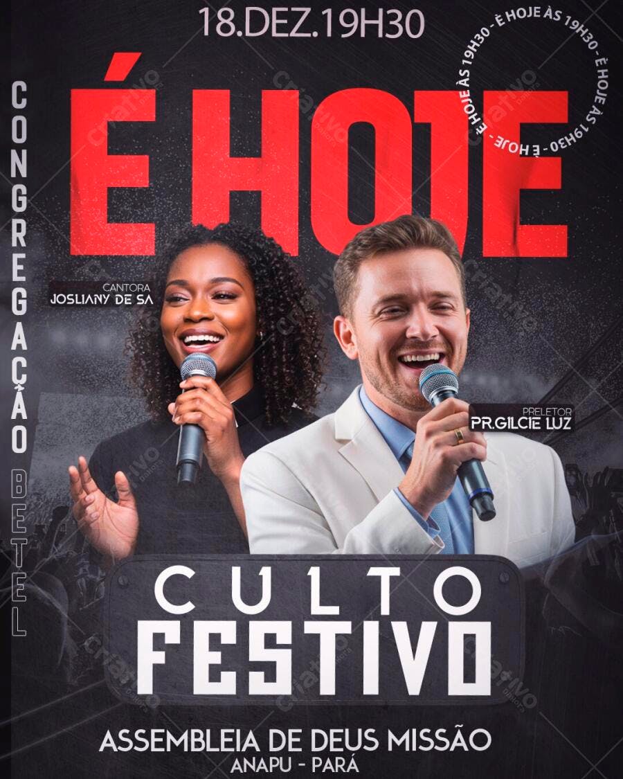 Flyer Culto Festivo Igreja Evangélica PSD Editável