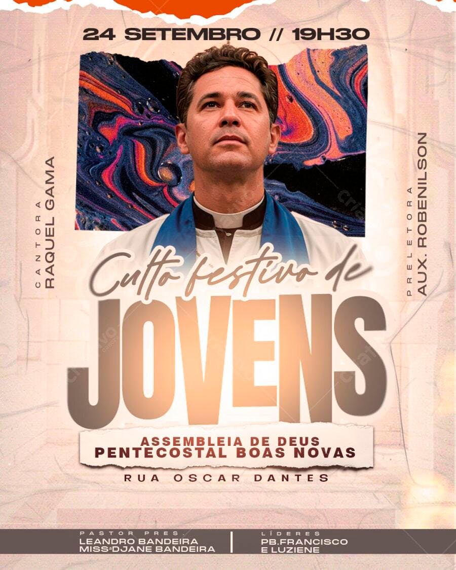 Flyer Culto Festivo Jovens Igreja Setembro PSD Editável
