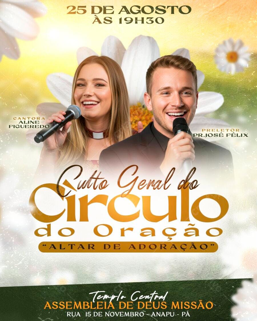 Flyer Culto Geral Círculo Oração Igreja PSD Editável