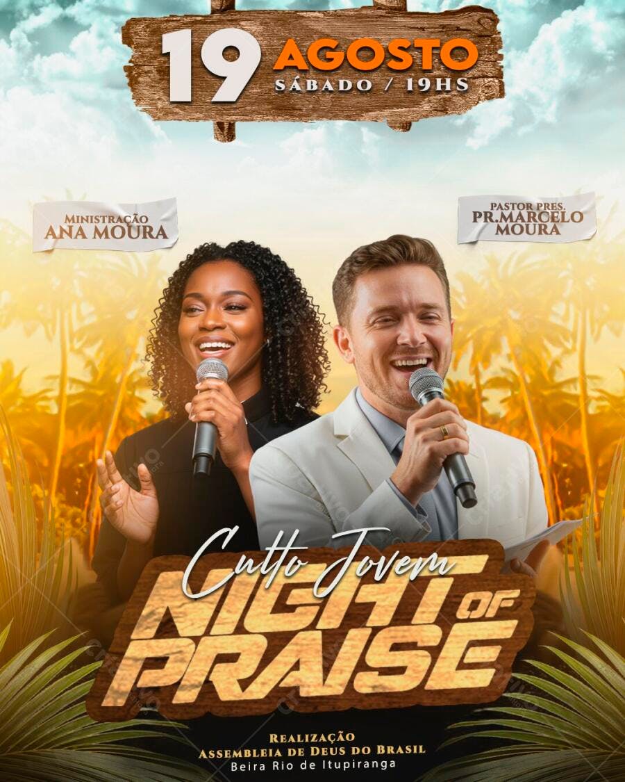 Flyer Culto Jovem Night of Praise Igreja PSD Editável