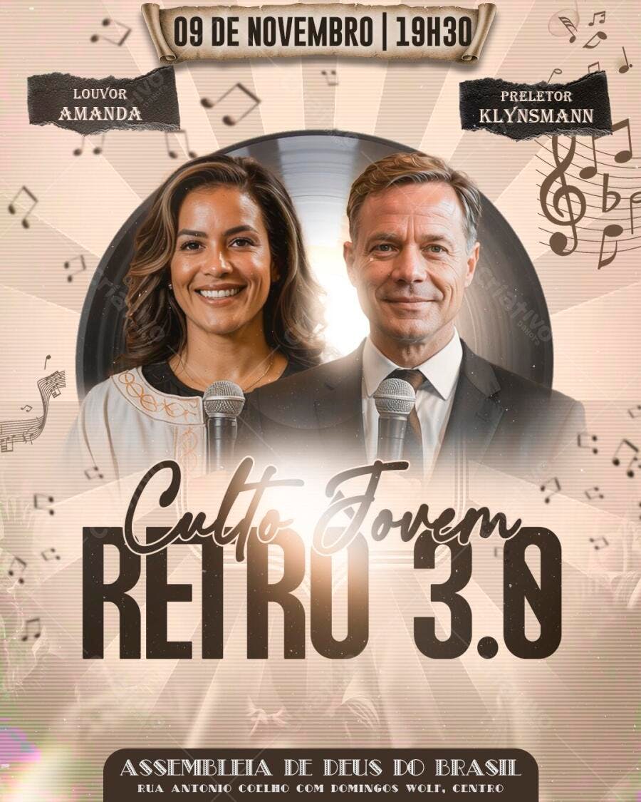 Flyer Culto Jovem Retro Novembro Igreja PSD Editável