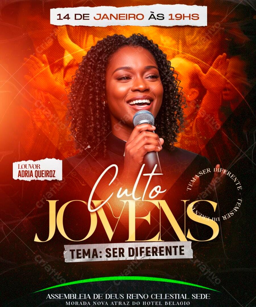 Flyer Culto Jovens Igreja Evangélica PSD Editável