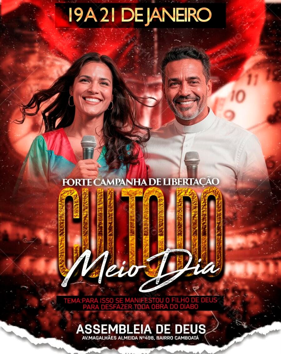 Flyer Culto Meio Dia Igreja Evangélica PSD Editável