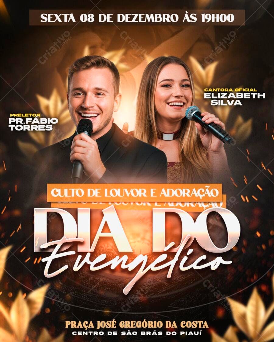 Flyer Dia do Evangélico Culto Louvor e Adoração PSD Editável