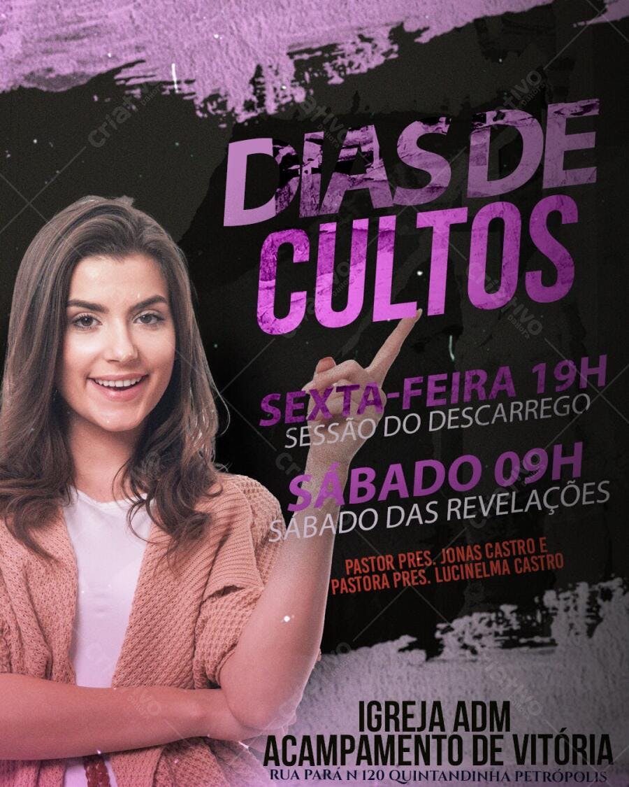 Flyer Dias de Cultos Igreja Evangélica PSD Editável