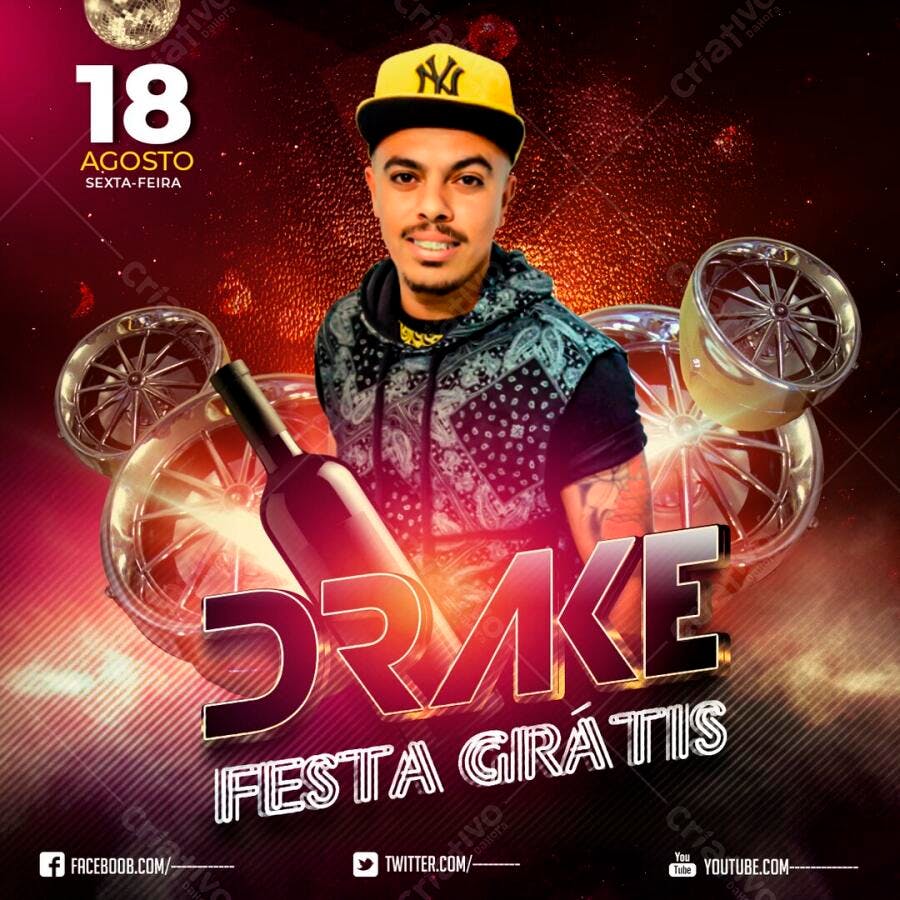 Flyer Festa Balada Agosto Drake PSD Editável