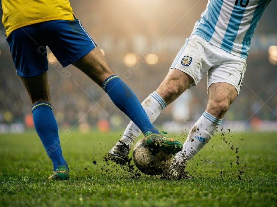 Foto Jogadores Futebol Disputa Bola Campo Gramado Molhado
