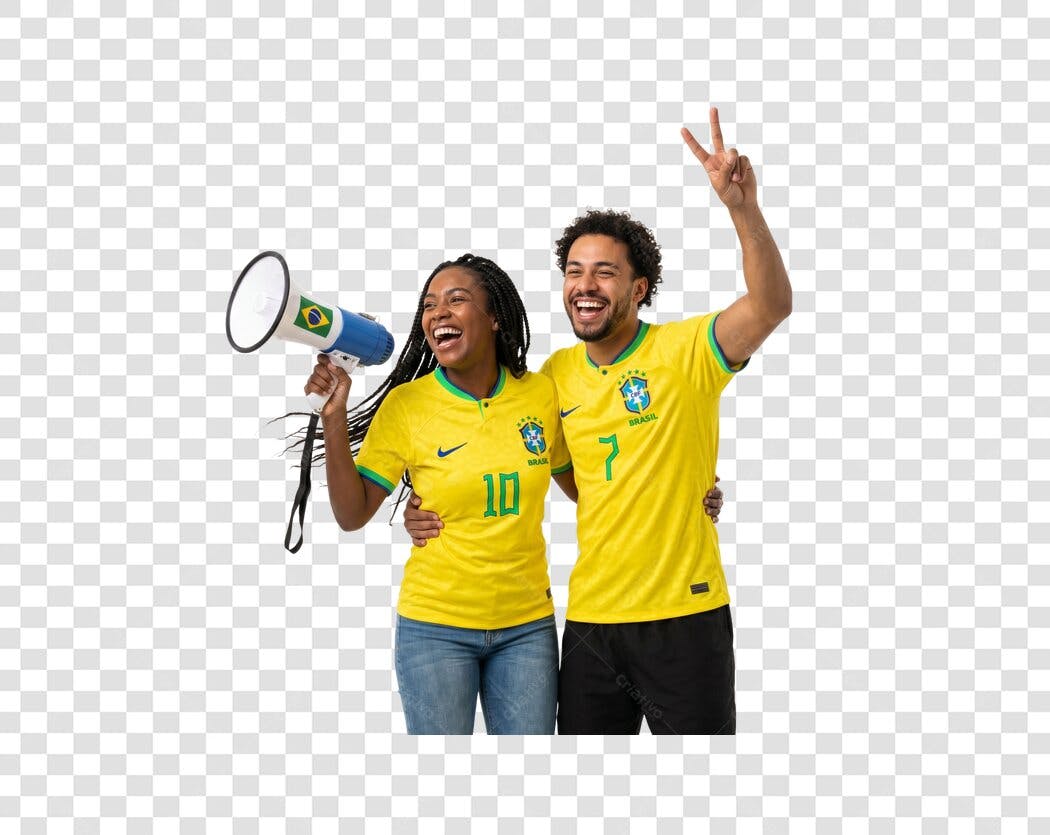 Foto Recortada Casal Brasileiro Torcedor Copa PNG Fundo Transparente