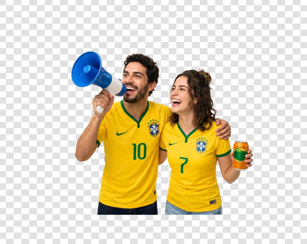 Foto Recortada Casal Torcedor Brasil Copa PNG Fundo Transparente