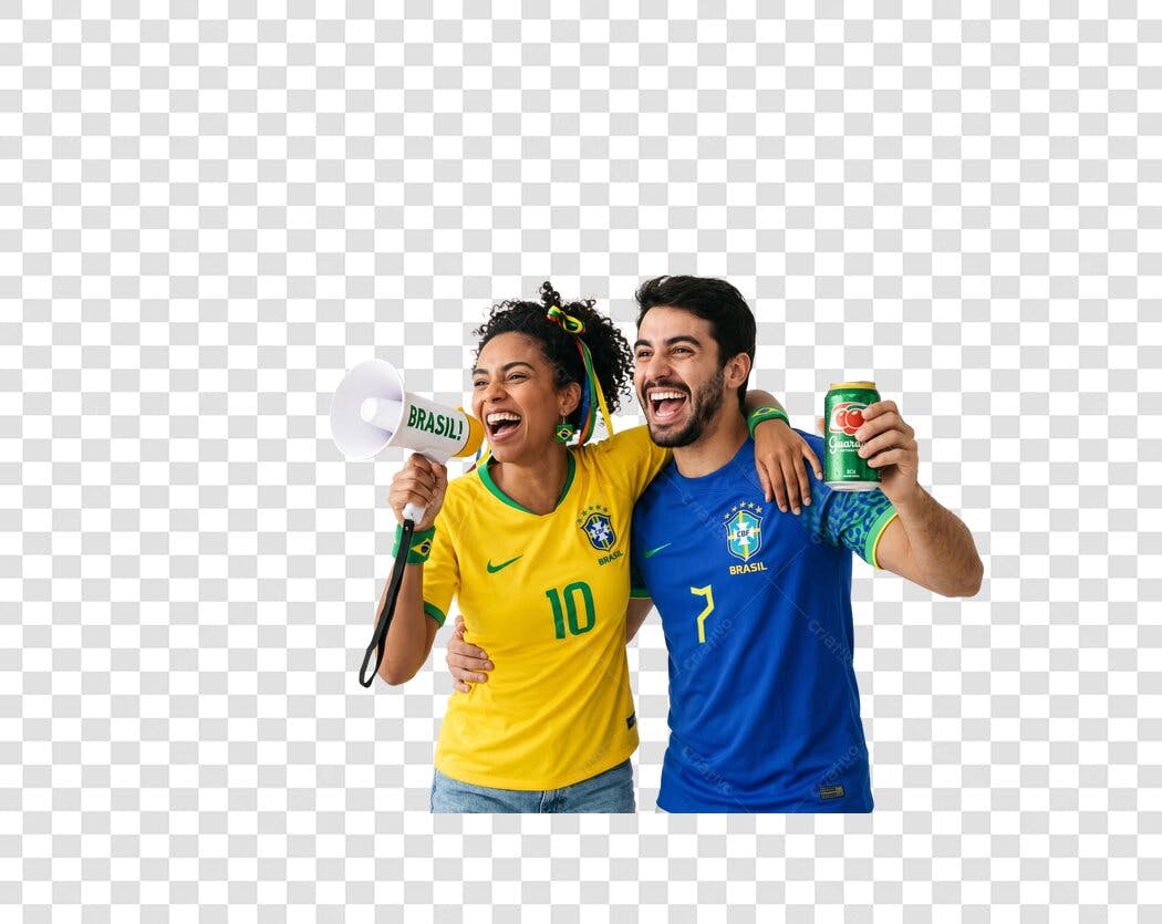 Foto Recortada Casal Torcedores Brasil PNG Fundo Transparente