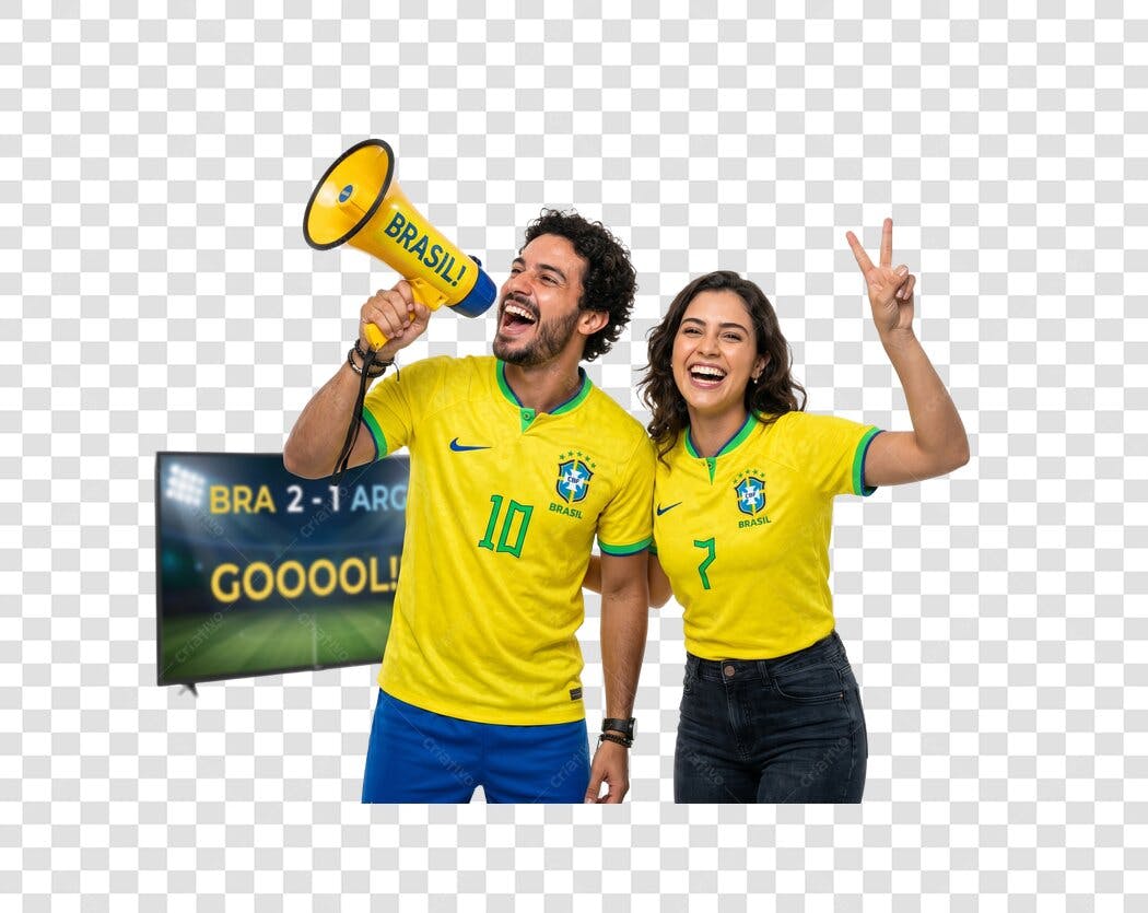 Foto Recortada Casal Torcendo Brasil Copa PNG Fundo Transparente