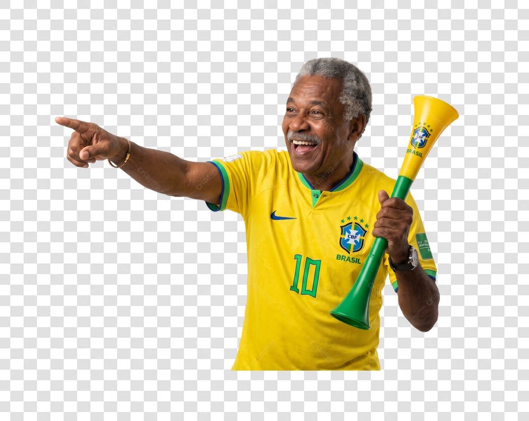 Foto Recortada Homem Idoso Torcedor Brasil PNG Fundo Transparente