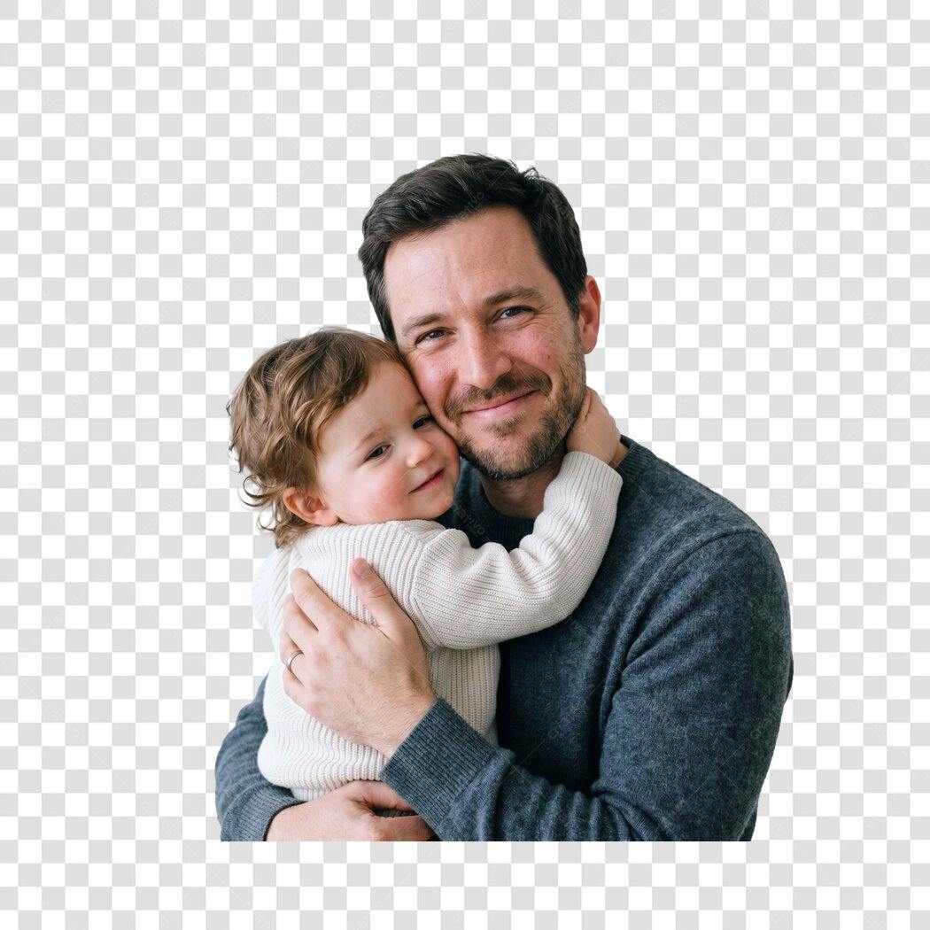 Foto Recortada Pai e Filho Abraçados Dia dos Pais Agosto PNG Fundo Transparente