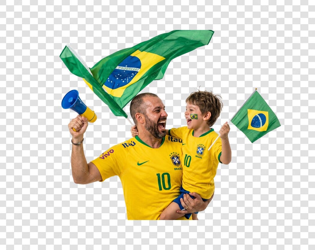Foto Recortada Pai e Filho Torcendo Brasil PNG Fundo Transparente