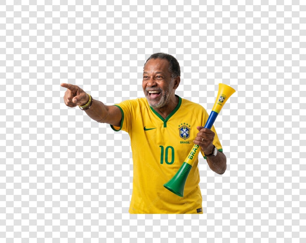 Foto Recortada Torcedor Brasileiro Feliz Vuvuzela PNG Fundo Transparente