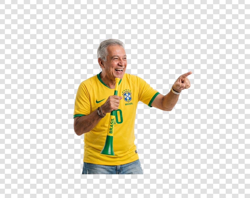 Foto Recortada Torcedor Brasileiro Vuvuzela PNG Fundo Transparente