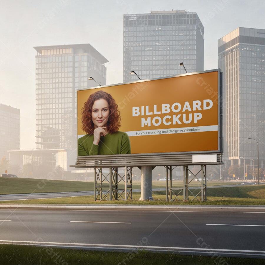 Mockup Outdoor Billboard Estrutura Metálica Cidade Editável