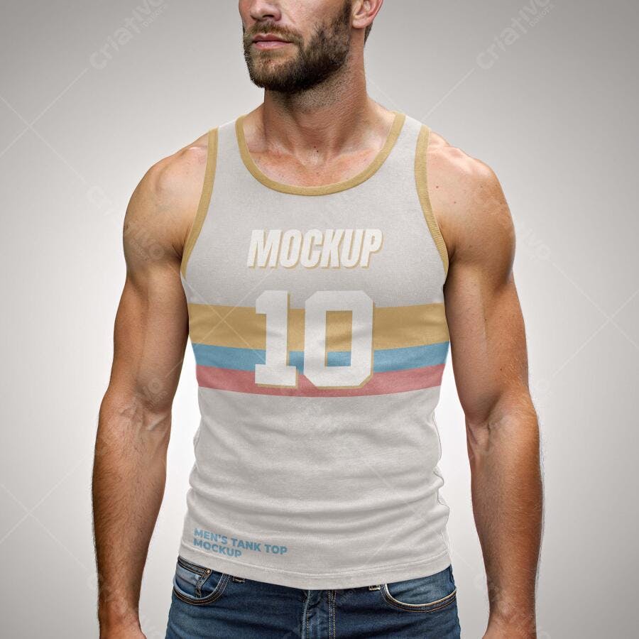Mockup Regata Masculina Frontal Fundo Cinza Editável