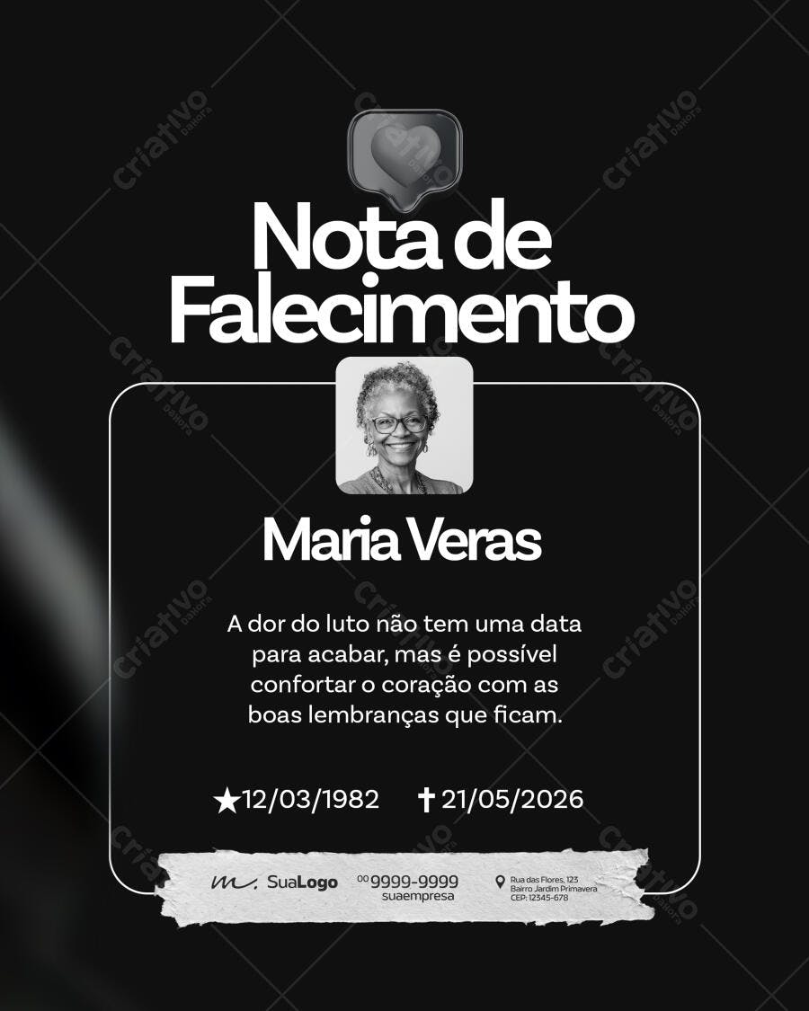 Nota de Falecimento Luto Funeral PSD Editável