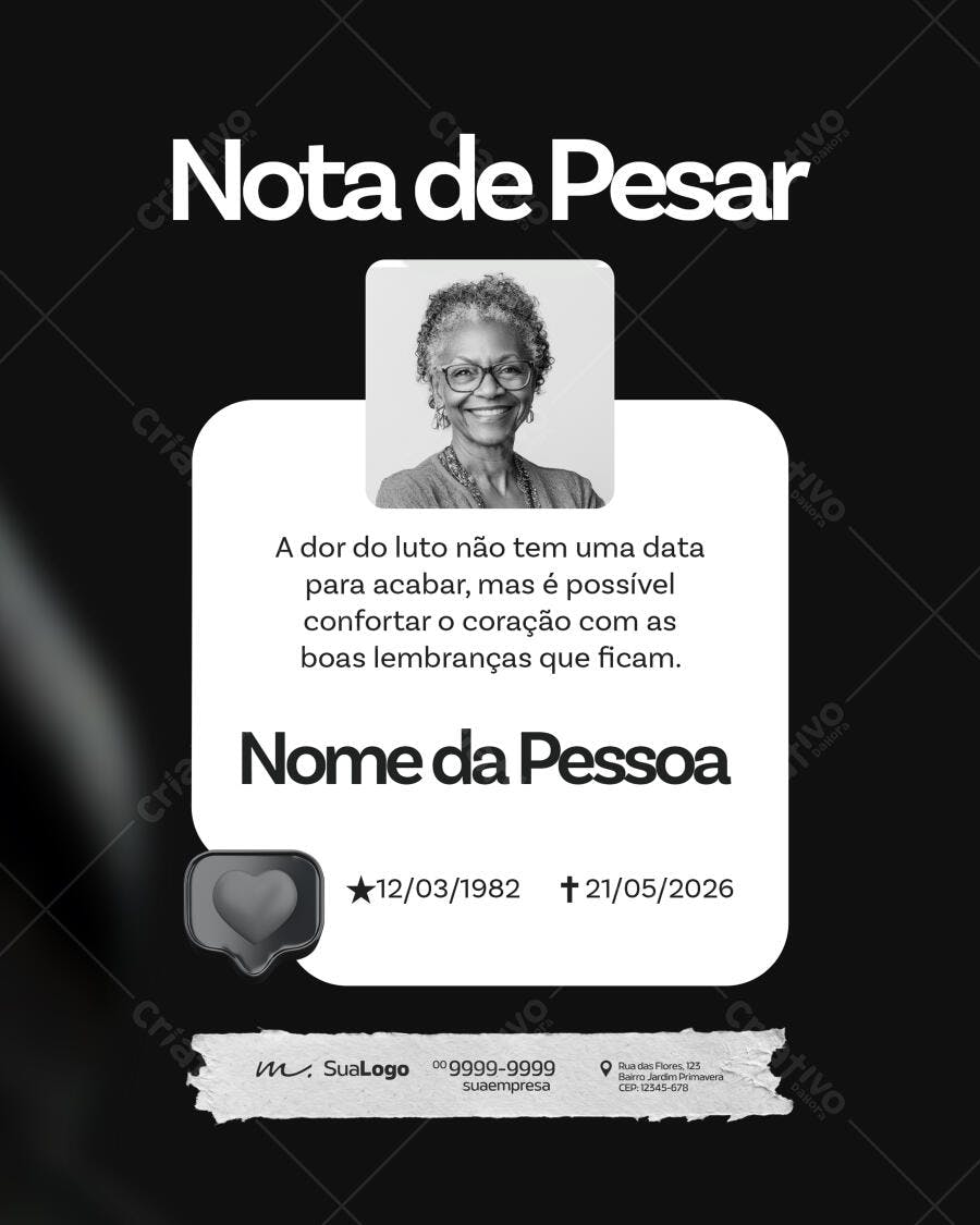 Nota de Pesar Luto Falecimento PSD Editável