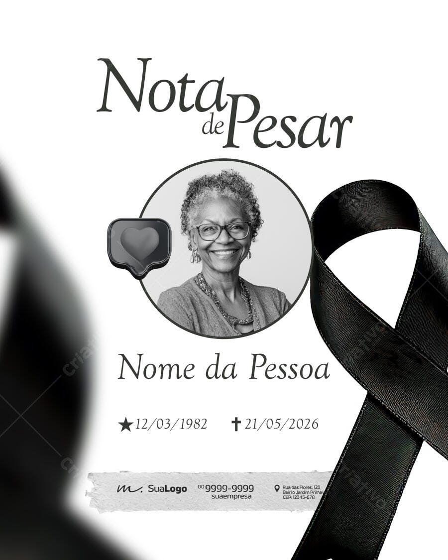 Nota de Pesar Luto Funerária PSD Editável