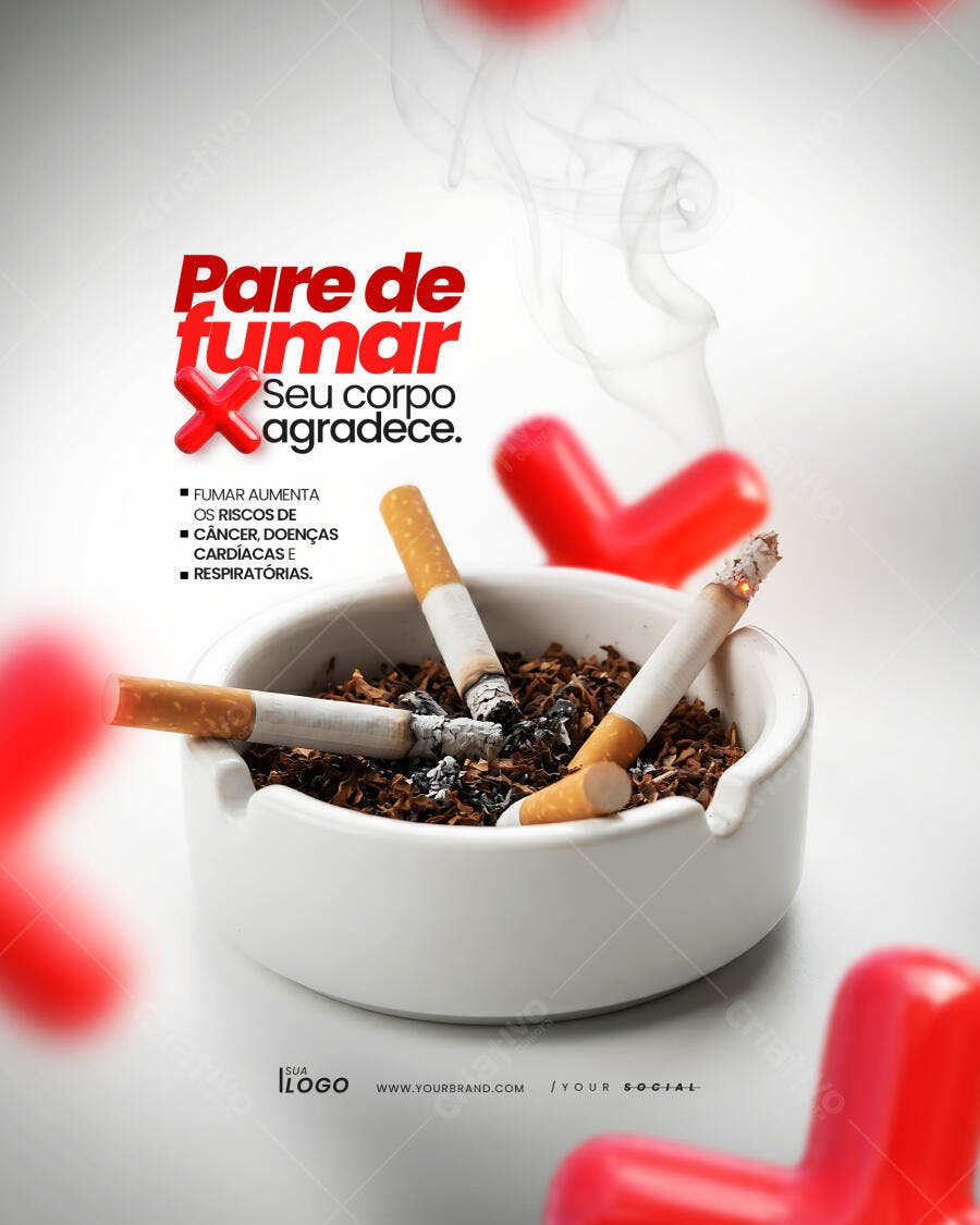 Post Instagram Campanha Pare de Fumar Saúde PSD Editável