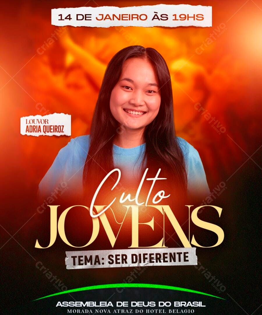 Post Instagram Culto Jovens Igreja Evangélica PSD Editável