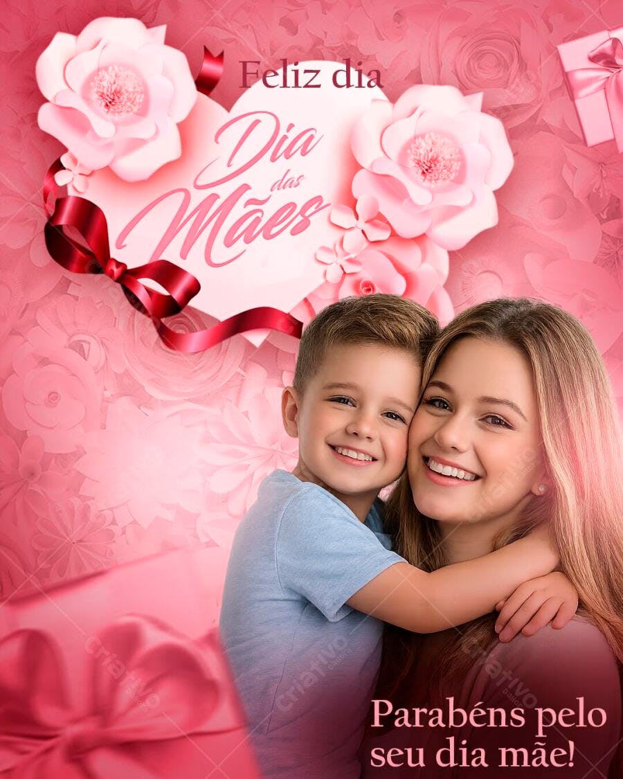 Post Instagram Dia das Mães Rosas PSD Editável