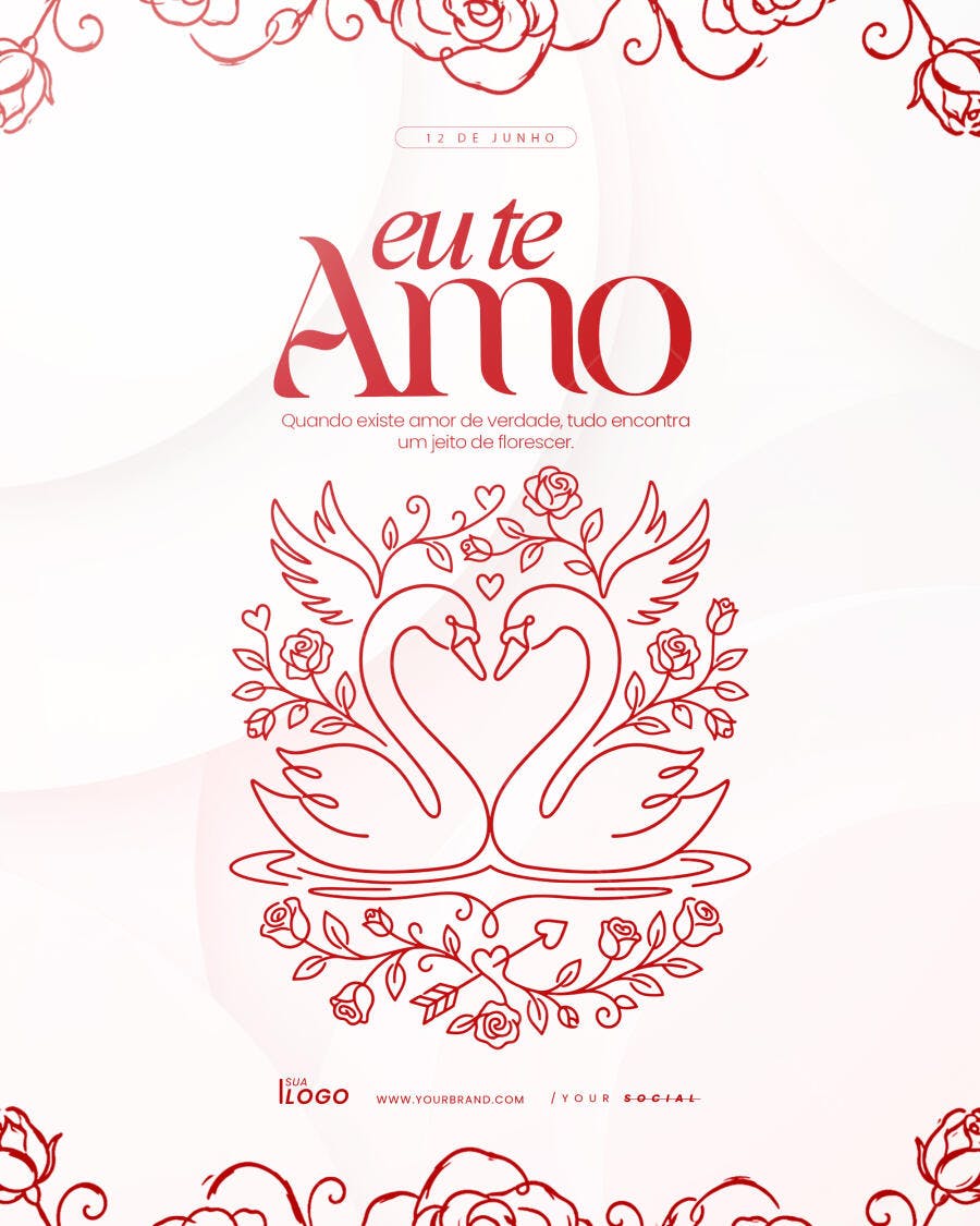 Post Instagram Dia dos Namorados Cisnes PSD Editável