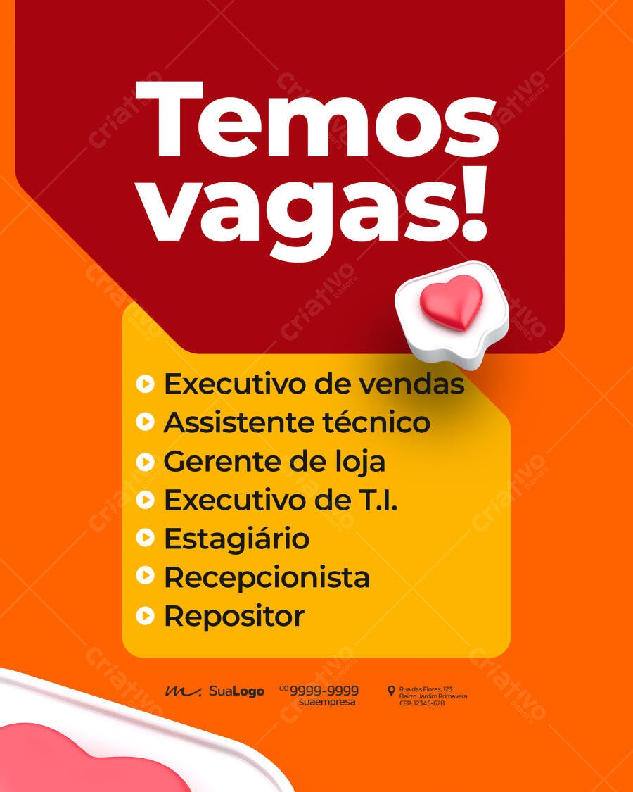 Post Instagram Temos Vagas Contratação PSD Editável