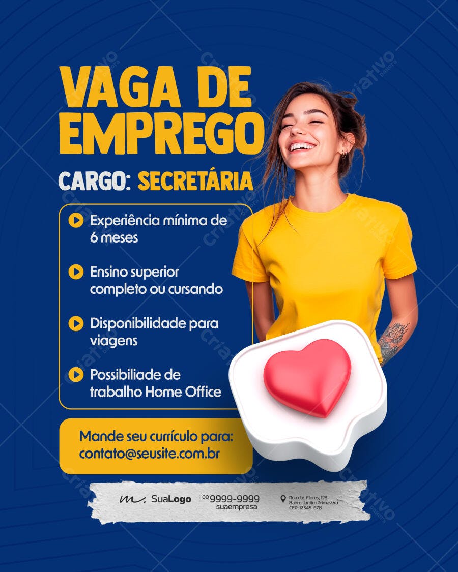 Post Instagram Vaga de Emprego Secretária PSD Editável