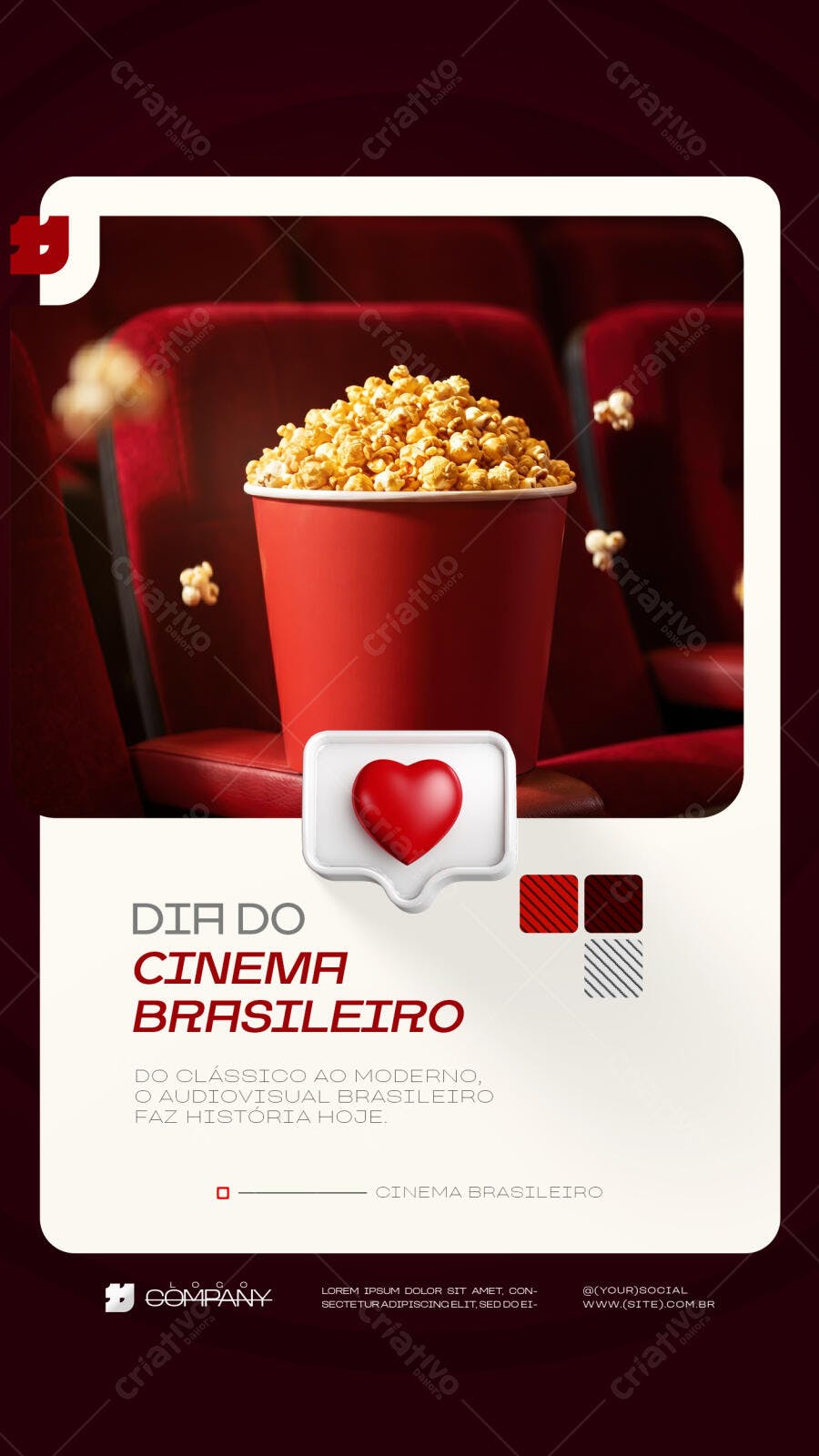 Story Dia do Cinema Brasileiro Pipoca PSD Editável