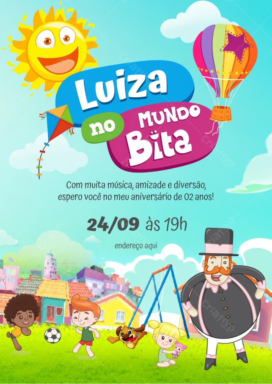 Convite Aniversário Mundo Bita 2 Anos Editável
