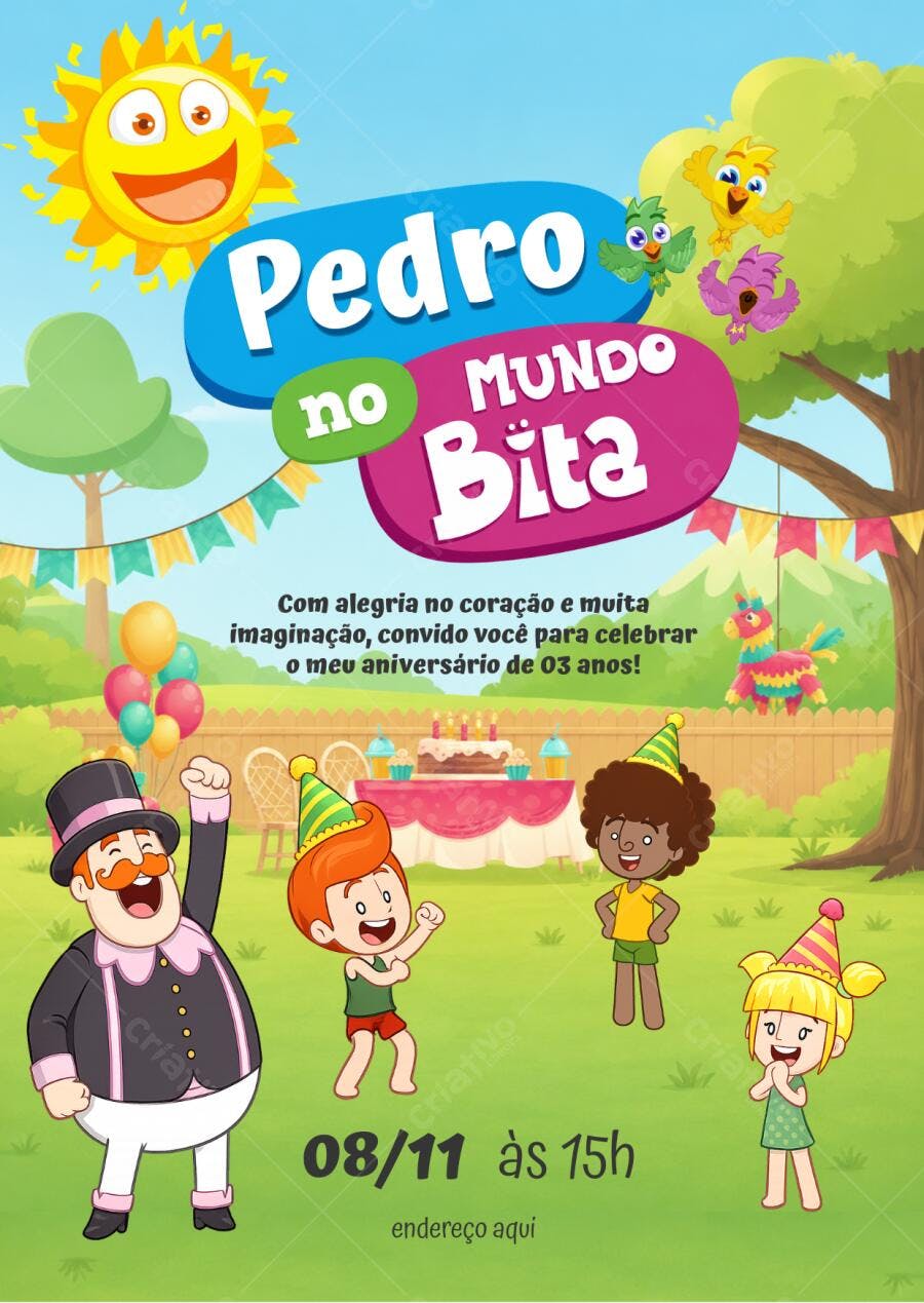 Convite Aniversário Mundo Bita 3 Anos Editável