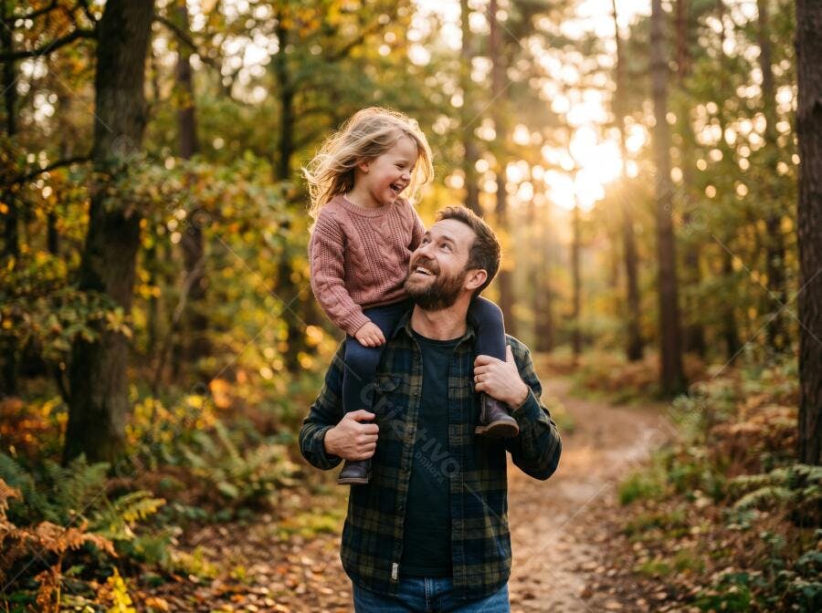 Foto Pai Filha Passeando Floresta Outono Lifestyle