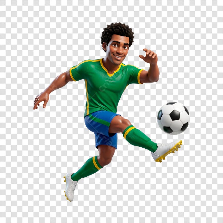 Jogador de Futebol Brasil 3D Chutando Bola PNG Transparente
